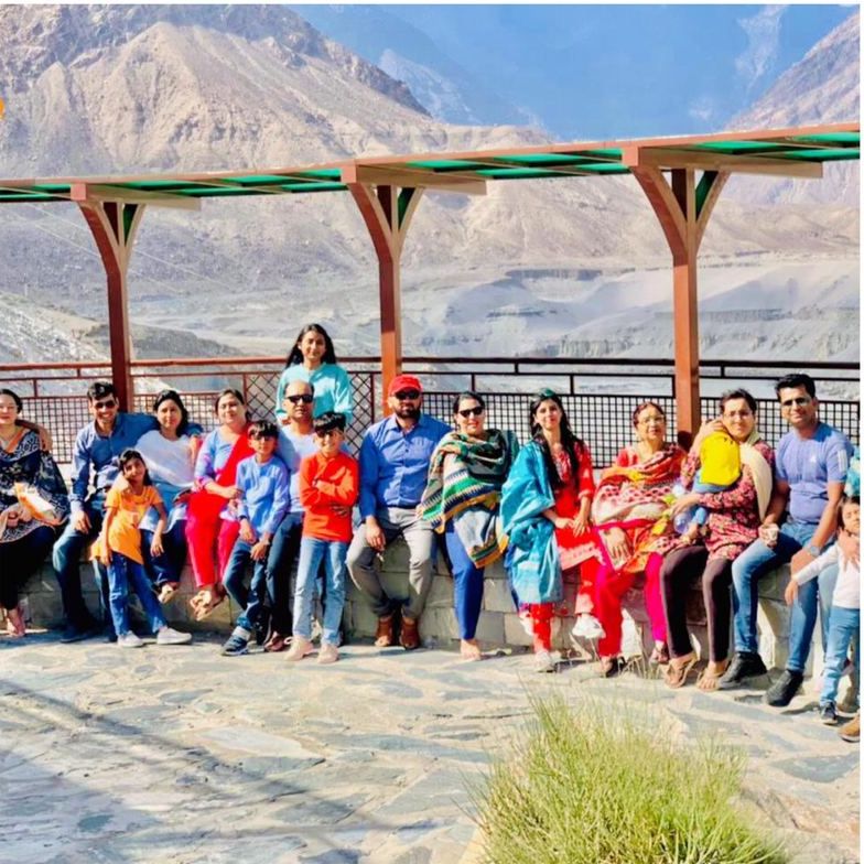 Family group on a tour viewpoint in Northern Pakistan